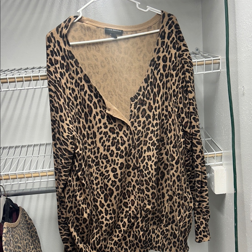 Lane Bryant Leopard Print Tan and Black Button Cardigan Sweater